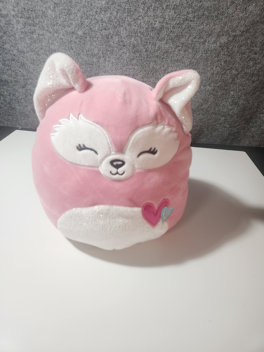 Pink Plush Fox Stuffed Animal with Heart Accents